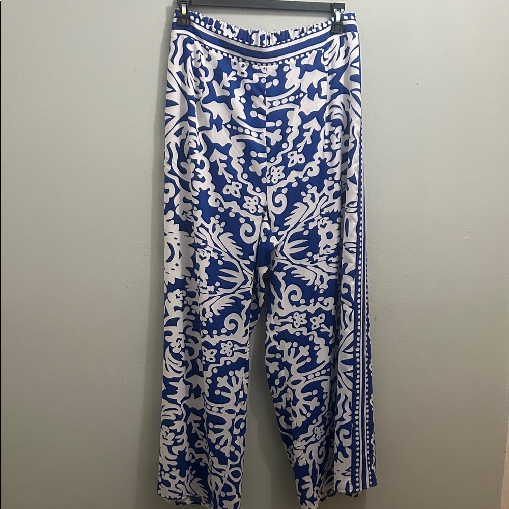 Blue and White Patterned Women's Pants